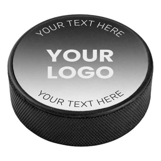 Uw Logo | Modern bewerkbaar zwart-wit verloop Hockey Puck (3/4)