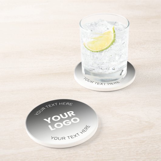 Uw Logo | Modern bewerkbaar zwart-wit verloop Zandsteen Onderzetter (Zijkant)