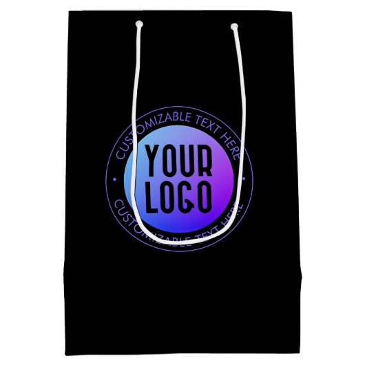 Uw Logo & Modern Blauw & Paars Ombre Gradiënt Medium Cadeauzakje (Achterkant)