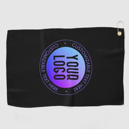 Uw Logo & Modern blauw & Paarse Ombre Gradient Golfhanddoek (Horizontaal)