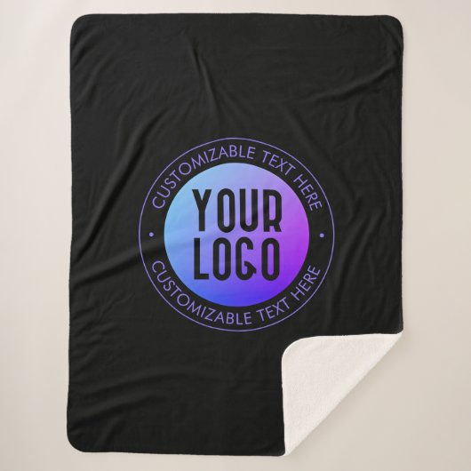 Uw Logo & Modern blauw & Paarse Ombre Gradient Sherpa Deken (Voorkant)
