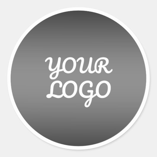 Uw Logo & Modern Donkergrijs Ombre Wit Rand Ronde Sticker (Voorkant)