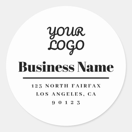 Uw Logo Modern retouradres Wit & Zwart Ronde Sticker (Voorkant)