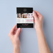 Uw Logo Modern Zwart Roze Schoonheidssalon Promo Flyer (Hand)