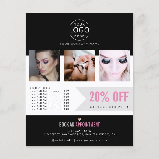 Uw Logo Modern Zwart Roze Schoonheidssalon Promo Flyer (Voorkant)