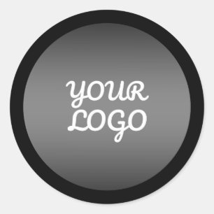Uw Logo & Moderne Donkergrijze Ombre Zwarte Rand Ronde Sticker