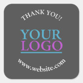 Uw logo, naam en website promo, donkergrijs vierkante sticker (Voorkant)