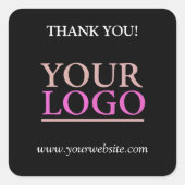 Uw logo, naam en website promo, zwart vierkante sticker (Voorkant)