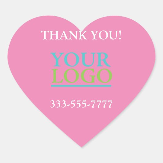 Uw Logo, naam & telefoon of website Promo PinkWhit Hart Sticker (Voorkant)