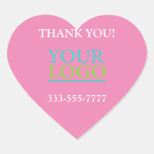 Uw logo, naam & telefoon of website promo roze wit hart sticker