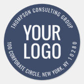 Uw Logo Navy Blue en White Retouradreslabel Ronde Sticker (Voorkant)