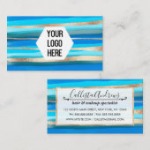 Uw Logo Ocean Blue Gold Abstracte verfstrepen Visitekaartje (Voorkant / Achterkant)