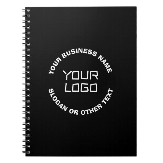 Uw logo of afbeelding & bewerkbare tekst | Zwart & Notitieboek (Voorkant)