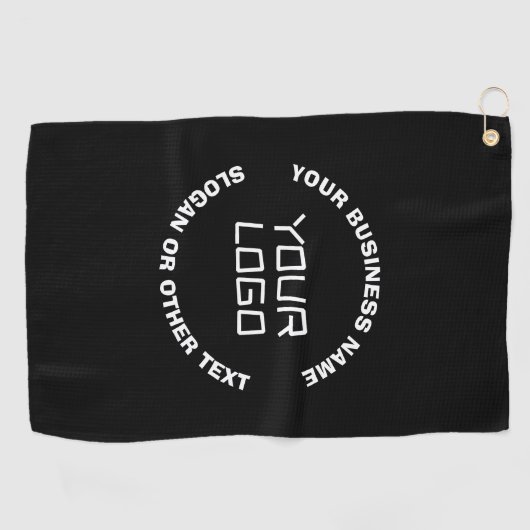 Uw Logo of Afbeelding en bewerkbare tekst | Zwart Golfhanddoek (Horizontaal)