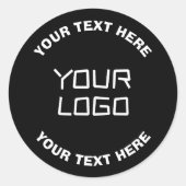 Uw Logo of Afbeelding en bewerkbare tekst | Zwart  Ronde Sticker (Voorkant)