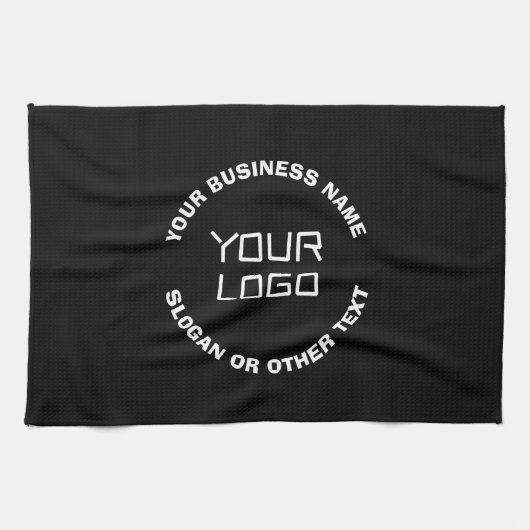 Uw Logo of Afbeelding en bewerkbare tekst | Zwart  Theedoek (Horizontaal)