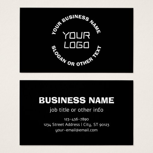 Uw Logo of Afbeelding en bewerkbare tekst | Zwart  Visitekaartje (Voorkant /achterkant)