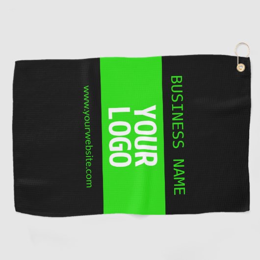 Uw Logo of Afbeelding | Zwart en helder groen Golfhanddoek (Horizontaal)