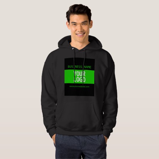 Uw Logo of Afbeelding | Zwart en helder groen Hoodie (Voorkant volledig)