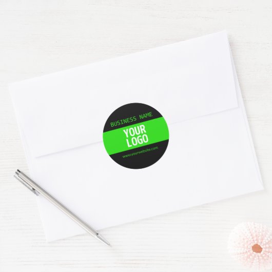 Uw Logo of Afbeelding | Zwart en helder groen Ronde Sticker (Envelop)