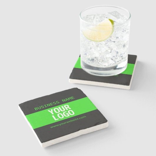 Uw Logo of Afbeelding | Zwart en helder groen Stenen Onderzetter (Zijkant)