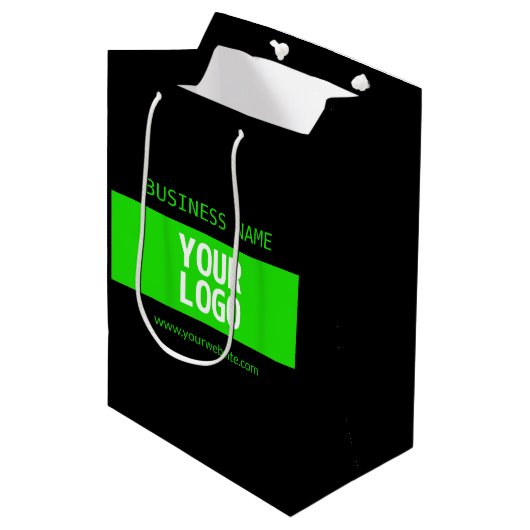 Uw logo of afbeelding | Zwart & Heldergroen Medium Cadeauzakje (Voorkant Gekanteld)