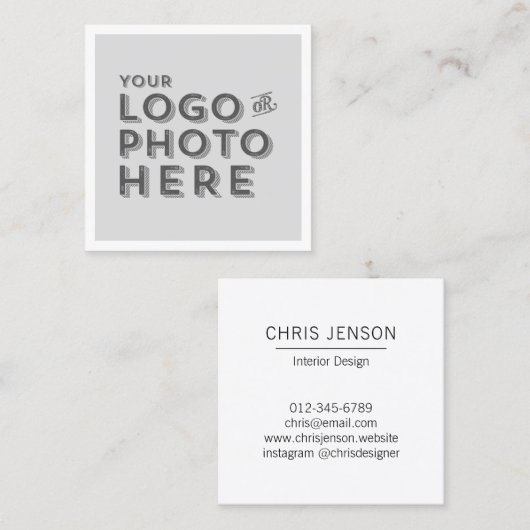 Uw Logo of foto Eenvoudige Clean White Professiona Vierkante Visitekaartje (Voorkant / Achterkant)