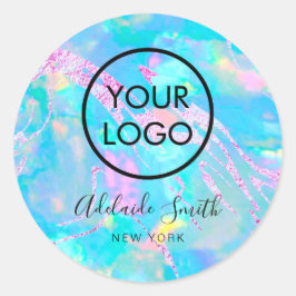 Uw logo op Aqua Opal Ronde Sticker