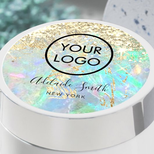 Uw logo op faux glitter opal achtergrond ronde sticker