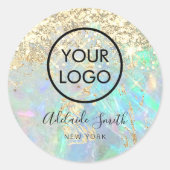 Uw logo op faux glitter opal achtergrond ronde sticker (Voorkant)