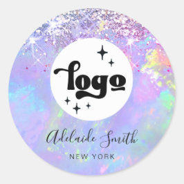 Uw logo op faux glitter opal ronde sticker