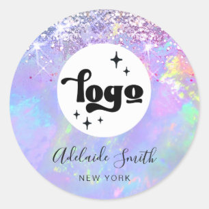 Uw logo op faux glitter opal ronde sticker