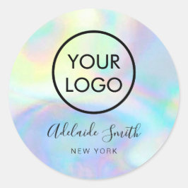 Uw logo op Faux Holograph Pastel Ronde Sticker