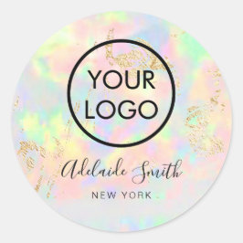 Uw logo op faux iriscent opal ronde sticker