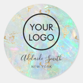 Uw logo op Opal geïnspireerde achtergrond Ronde Sticker