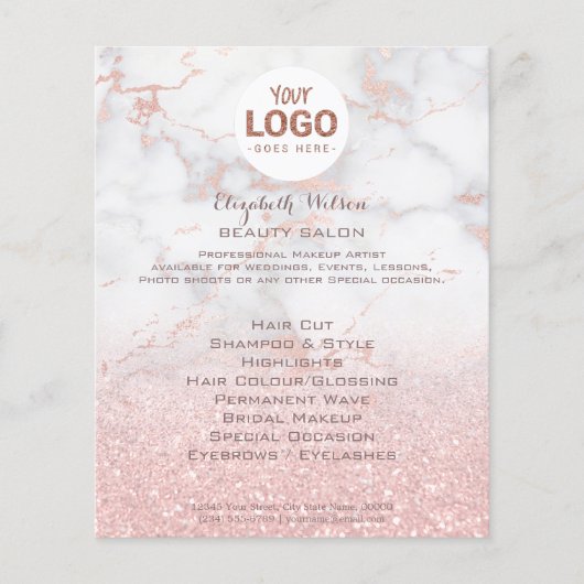 uw logo op roze marmer en faux glitter flyer (Voorkant)