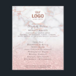uw logo op roze marmer en faux glitter flyer<br><div class="desc">schoonheidssalon professionele make - up kunstenaar flyer</div>