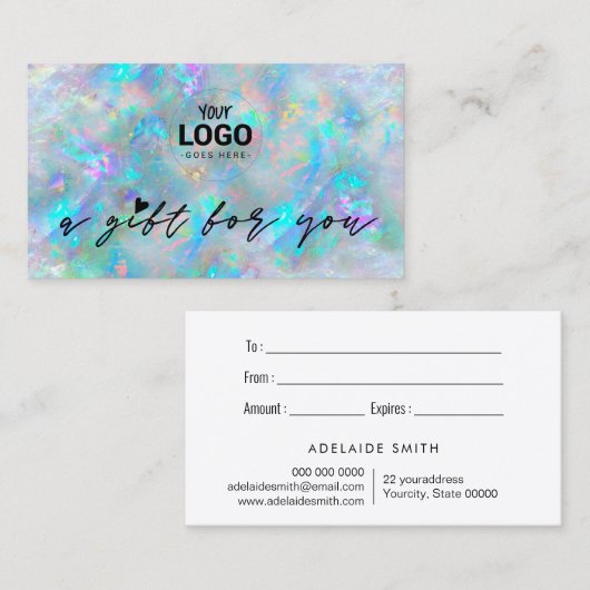 Uw logo opal geïnspireerd textuur cadeaubon visitekaartje (Voorkant / Achterkant)