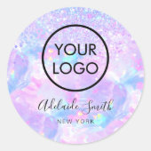 uw logo paarse opal klassieke ronde sticker (Voorkant)