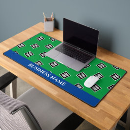 Uw Logo patroon, bedrijfsnaam, blauw & groen Bureaumat