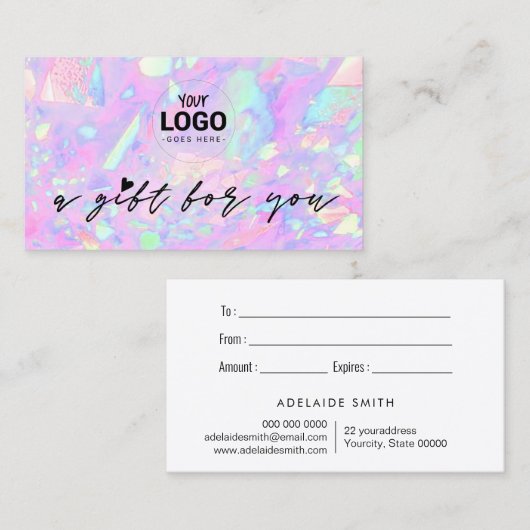 Uw logo Pink Opal geïnspireerd cadeaubon Visitekaartje (Voorkant / Achterkant)