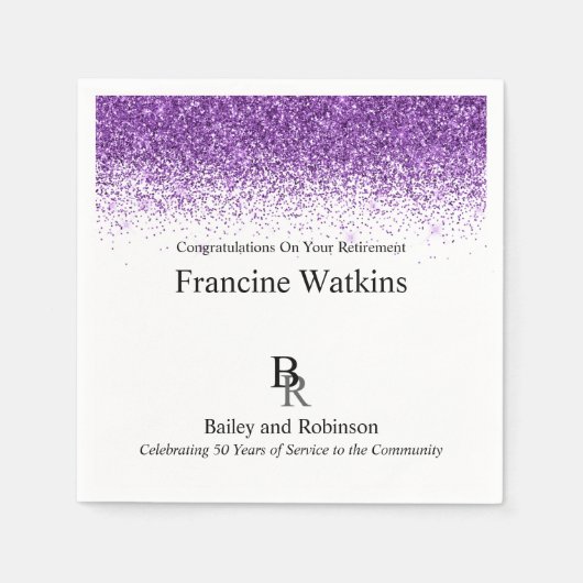 Uw Logo Professional Retirement Paars Glitter Servet (Voorkant)