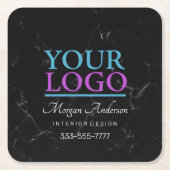 Uw Logo, promoot uw zakelijke DIY, zwart marmer Kartonnen Onderzetters (Voorkant)