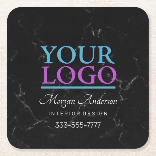 Uw Logo, promoot uw zakelijke DIY, zwart marmer Kartonnen Onderzetters (Voorkant)