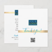 Uw Logo QR-code Bus Name, Gold Stripe, Blue Bedankkaart (Voorkant / Achterkant)