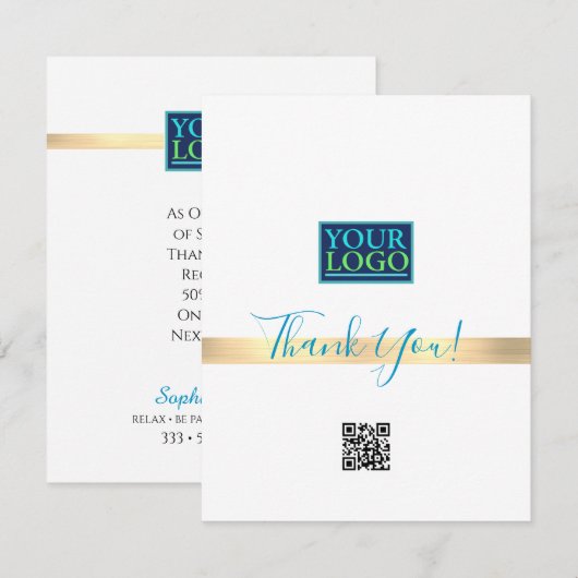 Uw Logo QR-code Bus Name, Gold Stripe, Blue Bedankkaart (Voorkant / Achterkant)
