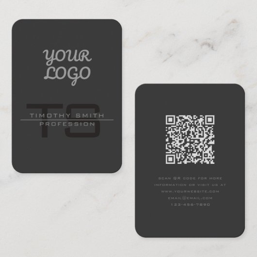 Uw Logo & QR code Modern Donkergrijs Visitekaartje (Voorkant / Achterkant)