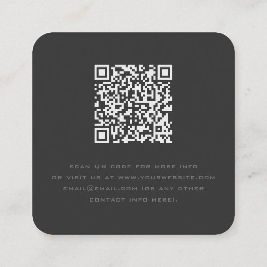 Uw Logo & QR code Modern Elegant Donkergrijs Vierkante Visitekaartje (Achterkant)