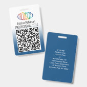Uw Logo, QR-code, naam en titel Blauwe Verloop Badge (Voor- en achterkant)