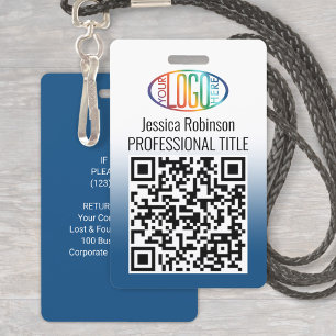 Uw Logo, QR-code, naam en titel Blauwe Verloop Badge